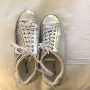 silver metallic sneakers